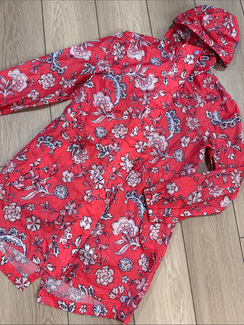 Joules Right as Rain Floral Packable Rain Jacket Sz 2 Preppy Summer Trendy
